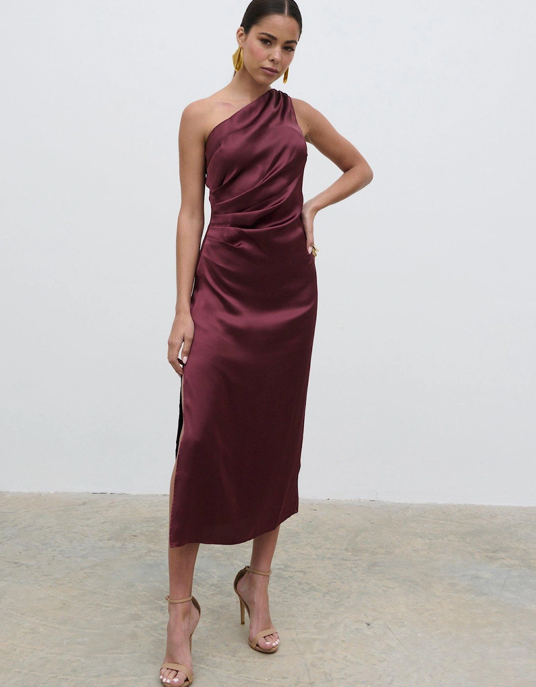 Ruched One Shoulder Midaxi Dress - Plum, 5 of 4