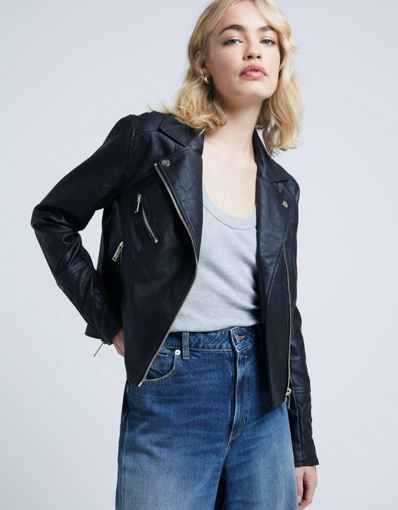 Diamond Quilt Biker Jacket - Black