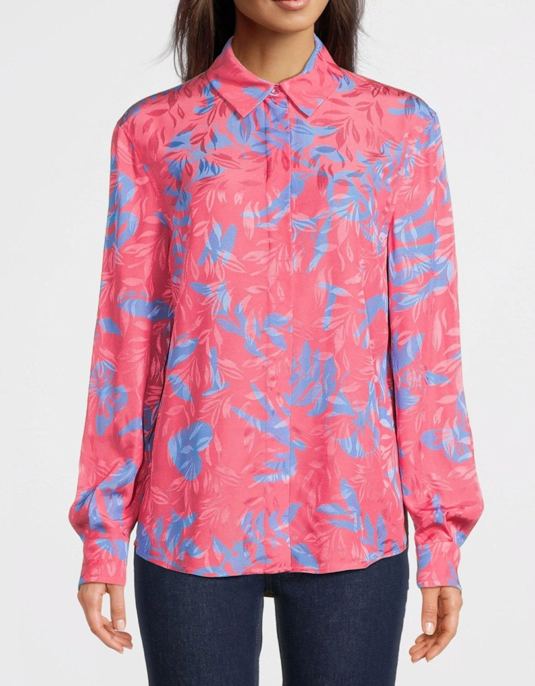 Printed Long Sleeve Button Down Shirt - Pink