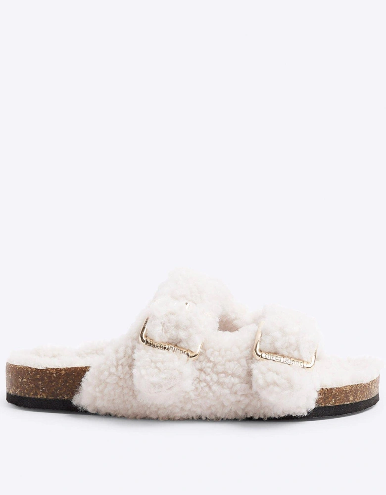 Older Girl Borg Footbed Slippers - Cream