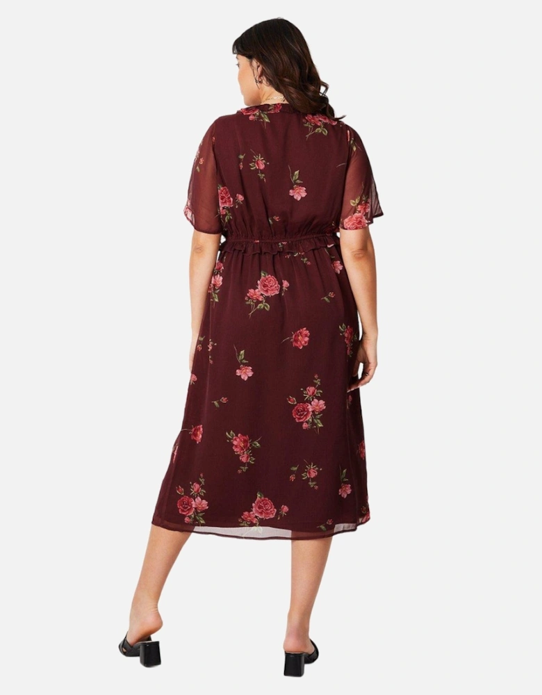 Womens/Ladies Floral Chiffon Frill Plus Midi Dress