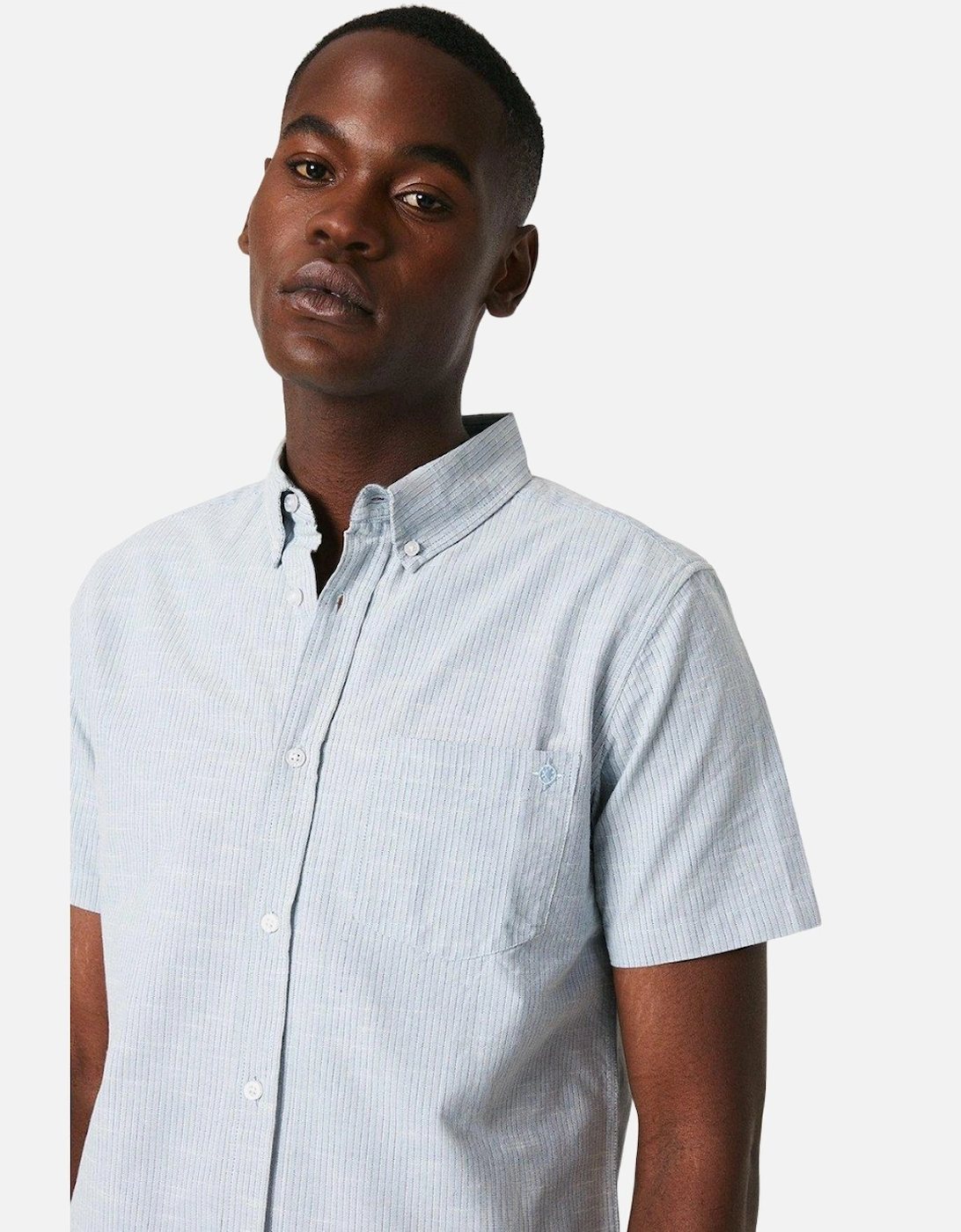 Mens Fine Stripe Oxford Short-Sleeved Shirt