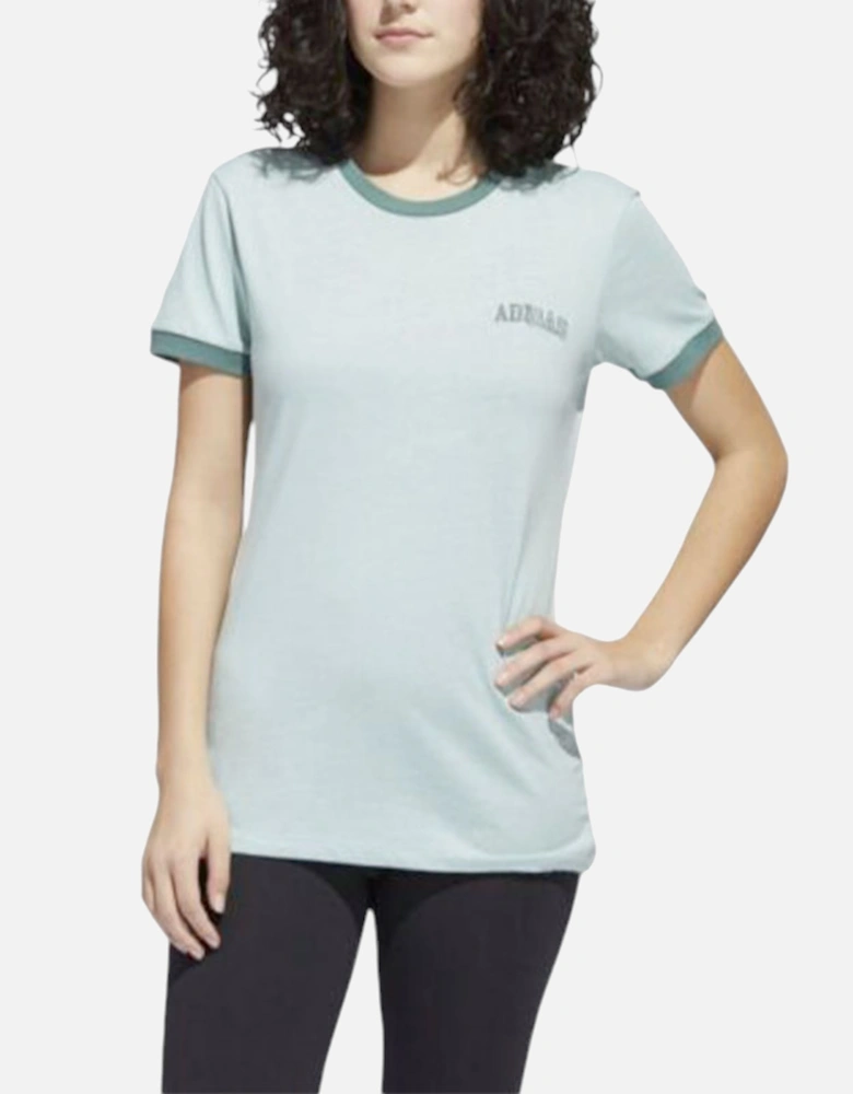 GE0338 Womens T Shirts Ribbed Crew Neck Sports Top Regular Fit Cotton Tee