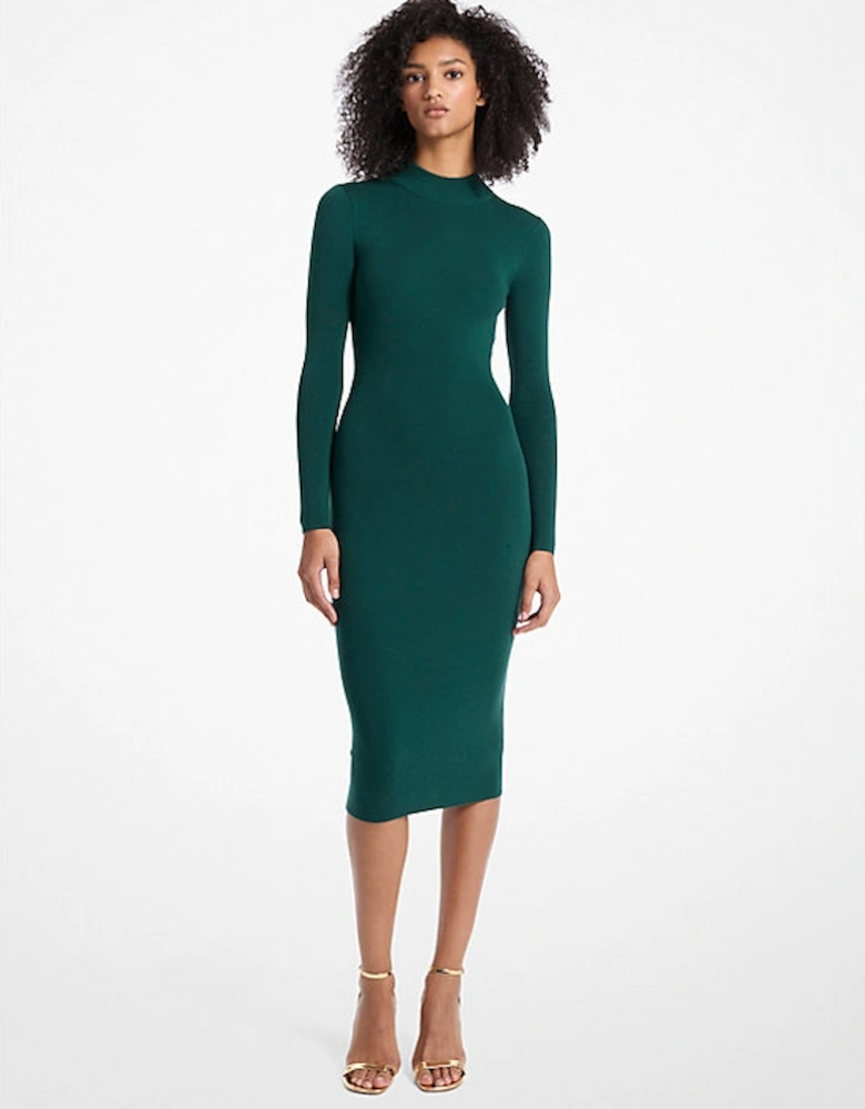 Stretch Wool Blend Mock Neck Dress