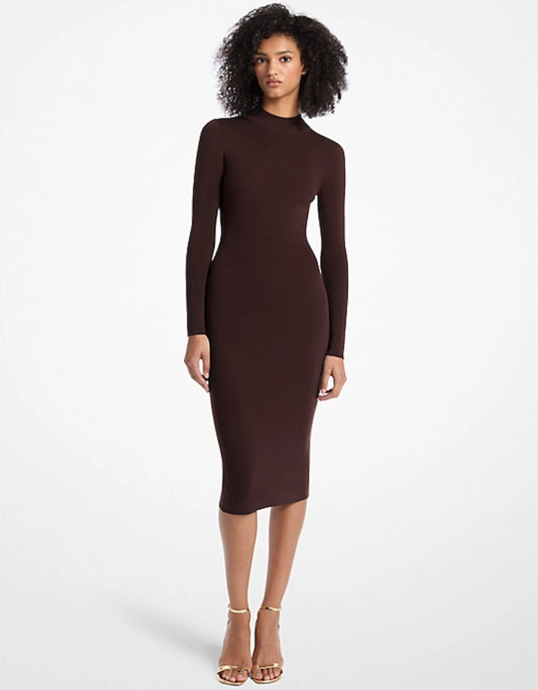 Stretch Wool Blend Mock Neck Dress