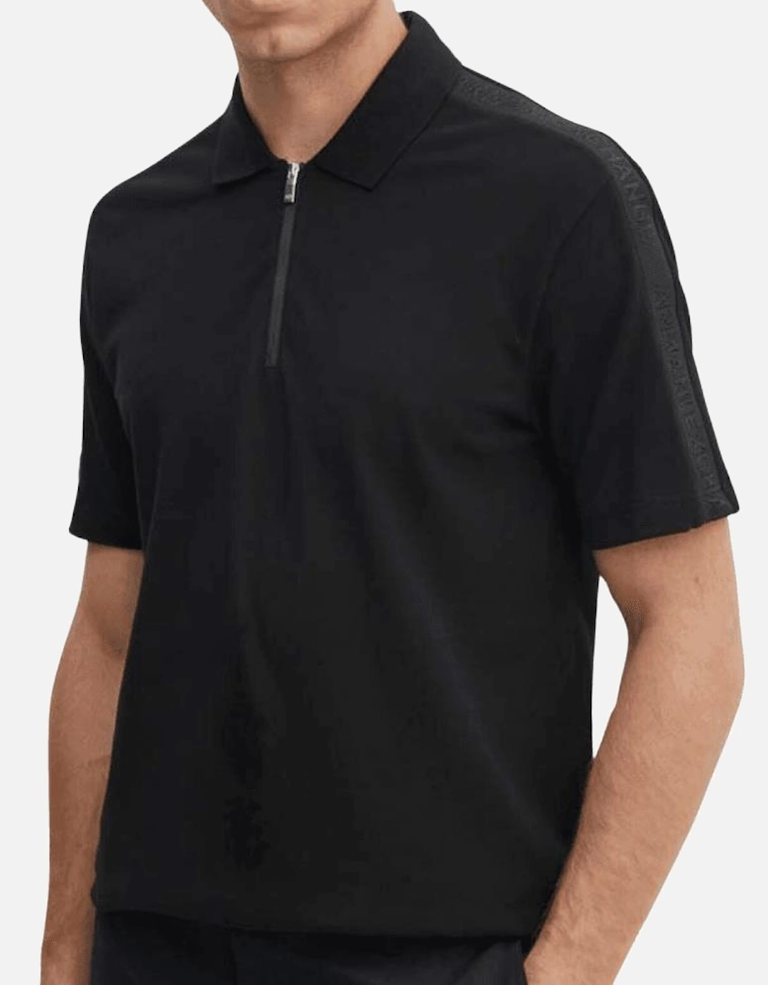 Cotton Tape Logo Zip Black Polo Shirt, 3 of 2