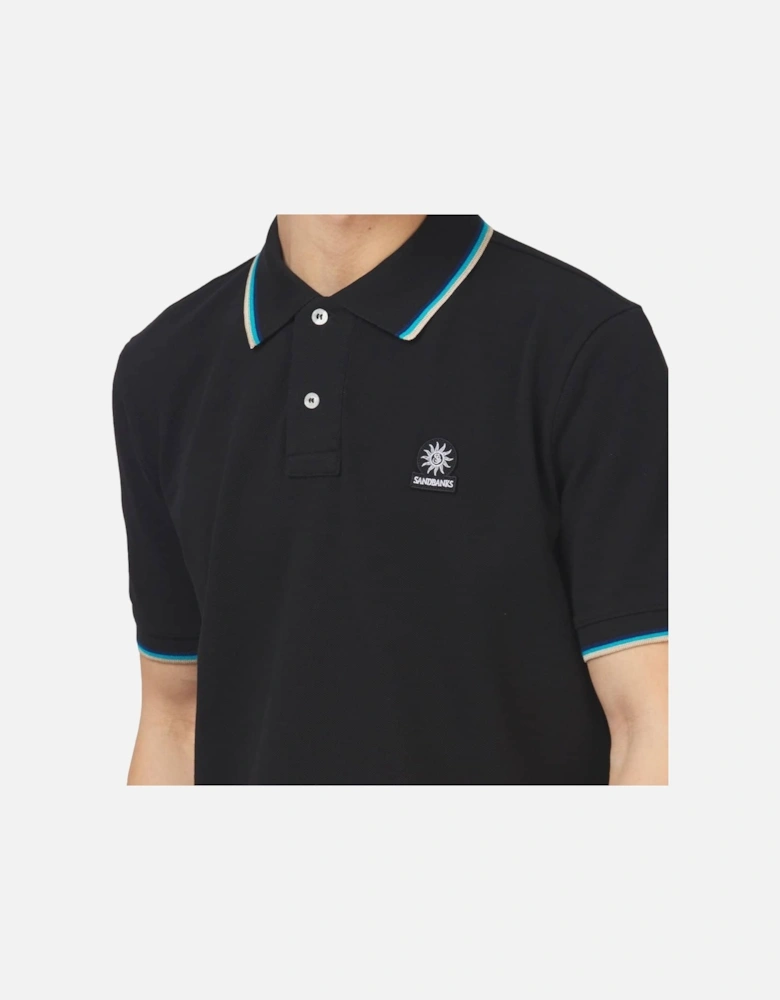 Tipped Badge Pique Polo Shirt Black