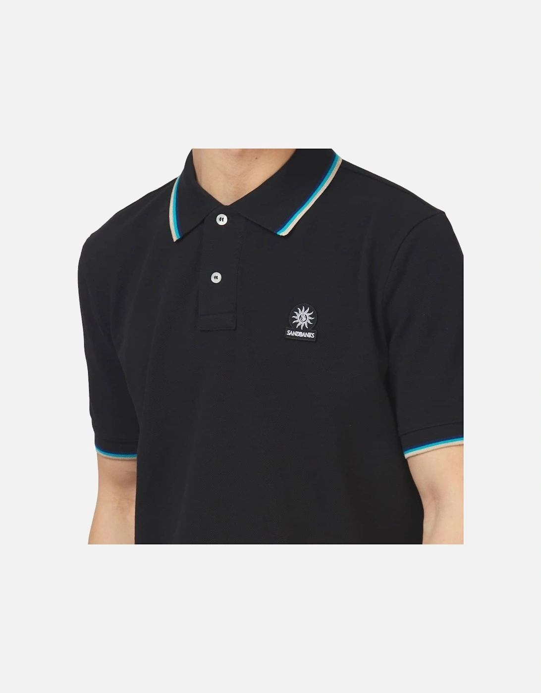 Tipped Badge Pique Polo Shirt Black