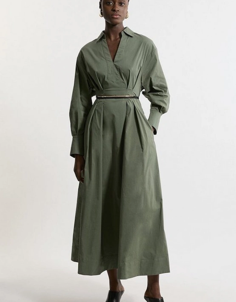 Poplin Balloon Sleeve Woven Shirt Dress