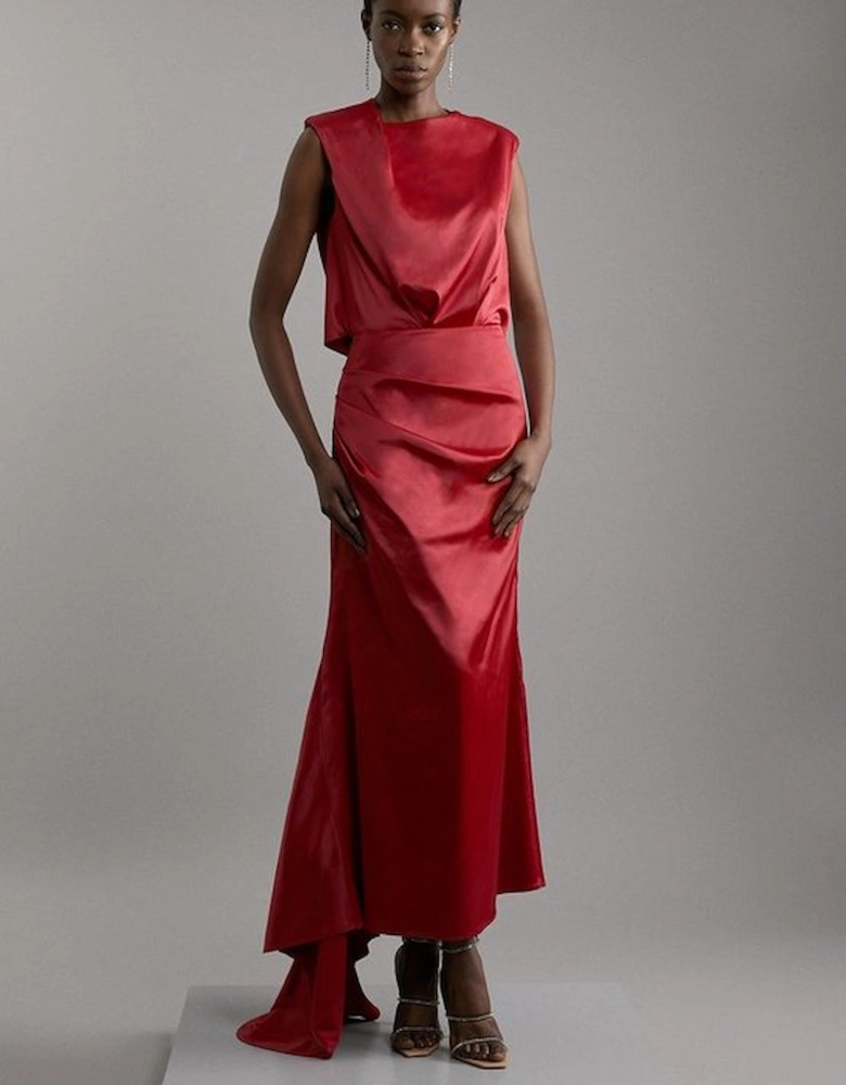 Sleeveless Satin Drape Woven Maxi Dress