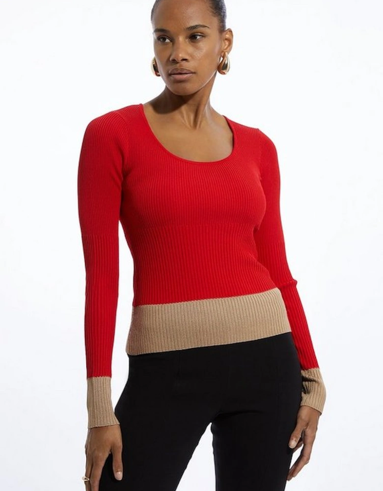 Drapey Ribbed Knit Scoop Neck Top