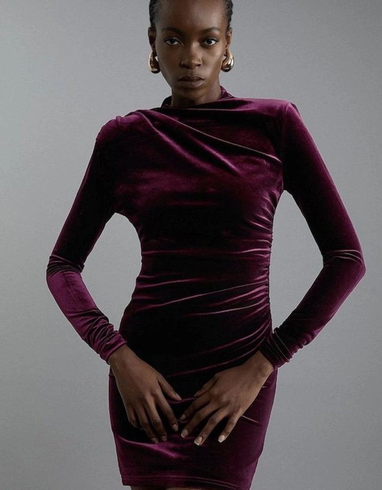 Velvet Long Sleeve Detail Midi Dress
