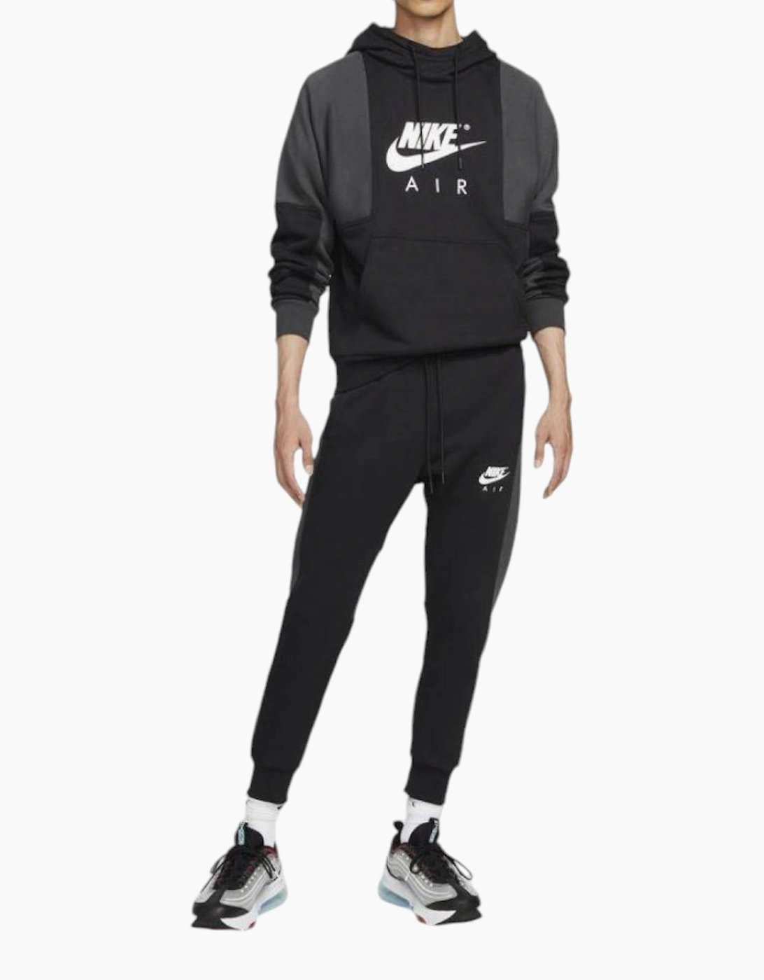 Nike Men's Black Air Dd6383 Fleece Tracksuits Contrast Pullover Hooded Tracksuit Set - Size: Regular/36