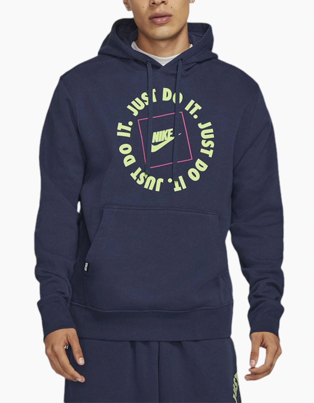 Men's NIKE Mens Fleece Hoodie JDI Pullover Long Sleeve Winter Hooded Sweatshirts Navy - Size: 36