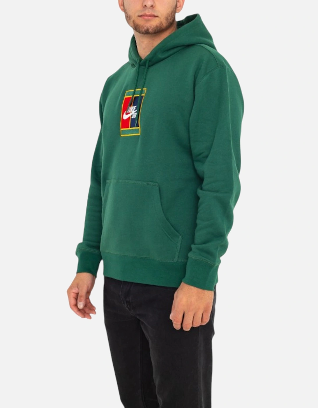 NIKE Mens Fleece Hoodie Green SB Court Logo Casual Hooded Pullover Sweatshirt