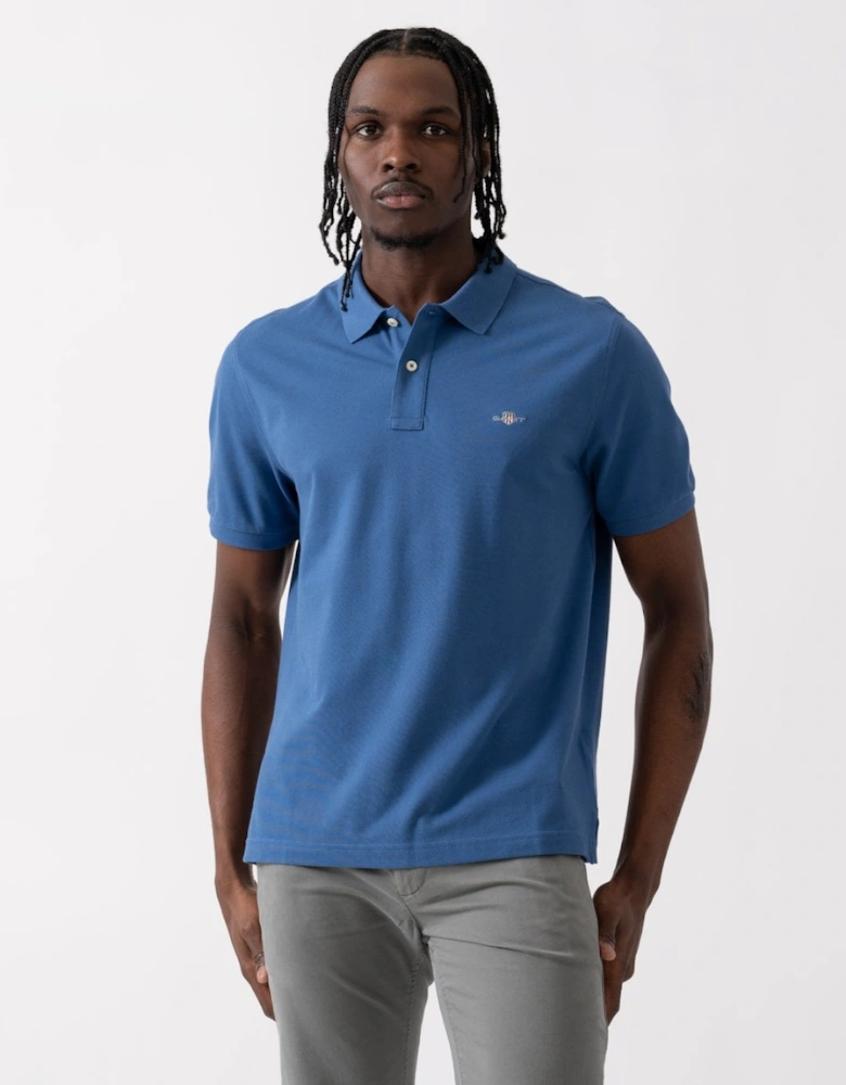 Mens Regular Fit Short Sleeve Shield Logo Pique Polo