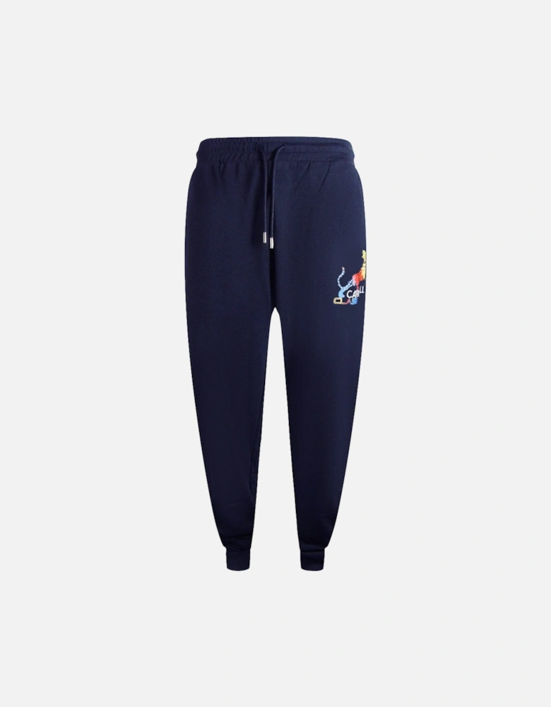 Cavalli Class Bold Tiger Design Navy Blue Sweatpants