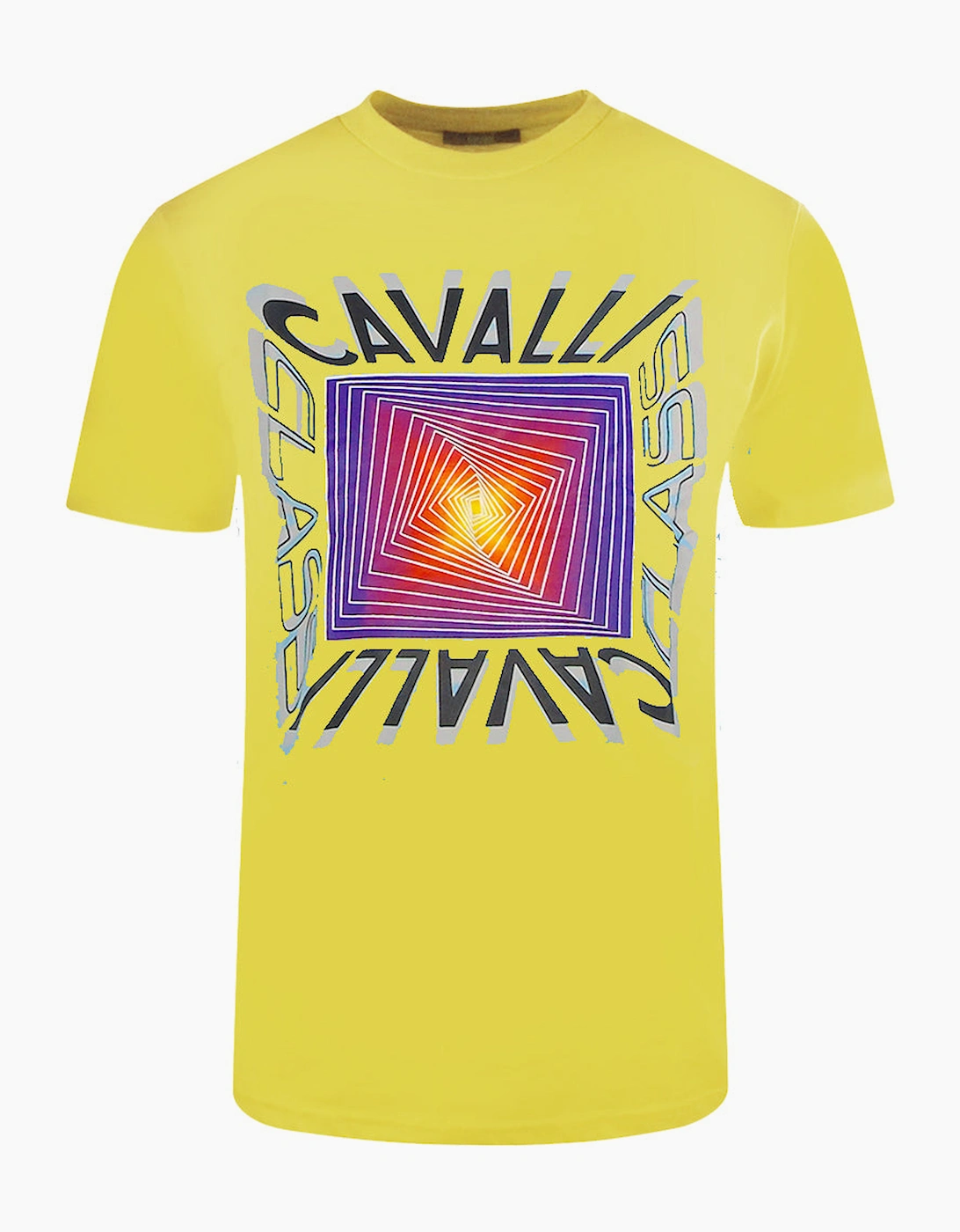 Roberto Cavalli Men's Yellow Cavalli Class Asymmetric Box Design T-Shirt - : 40/Regular L