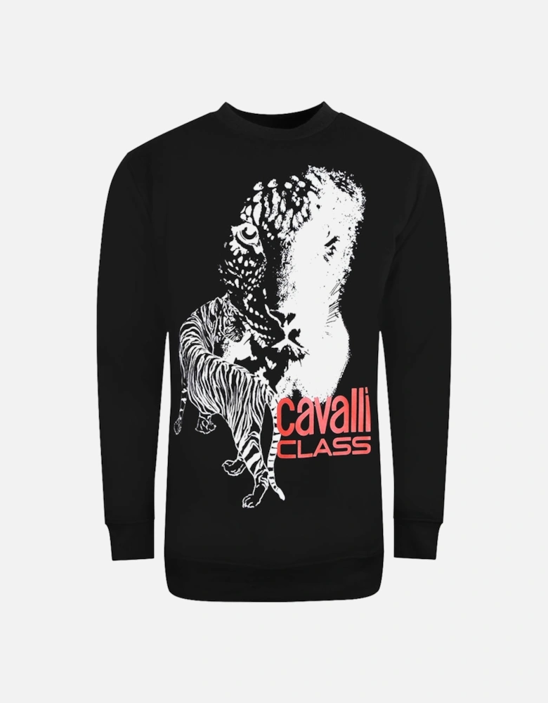 Cavalli Class Large Tiger Logo Design Black Sweatshirt