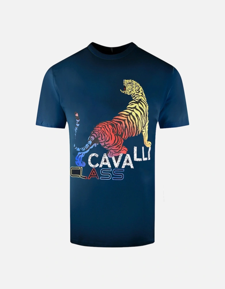 Cavalli Class Bold Tiger Design Navy Blue T-Shirt