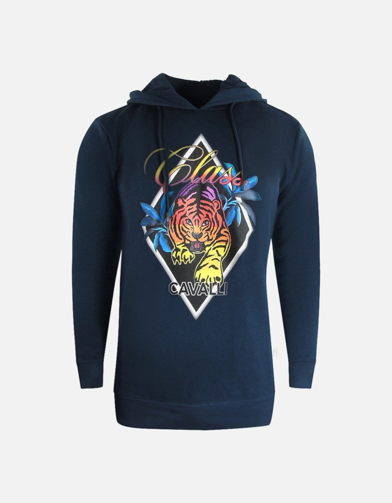 Cavalli Class Diamond Tiger Design Navy Blue Hoodie