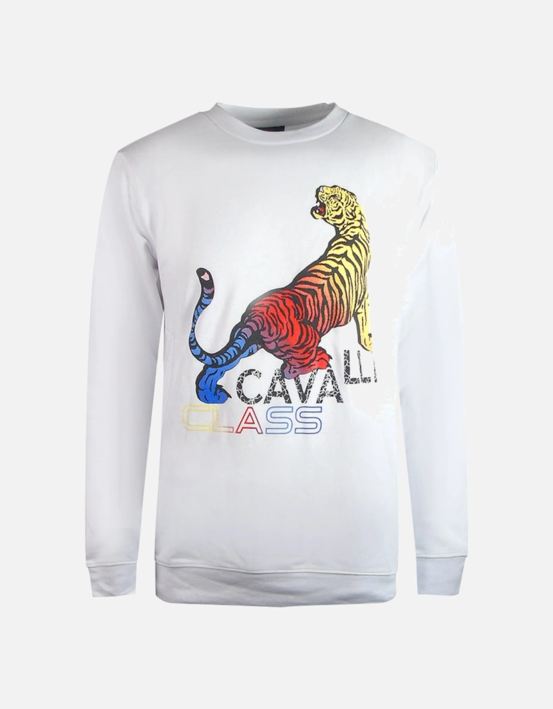 Cavalli Class Bold Tiger Design White Sweatshirt