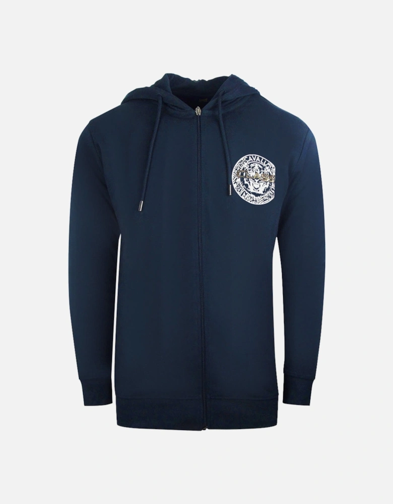 Cavalli Class Large Circle Design Navy Blue Zip-Up Hoodie