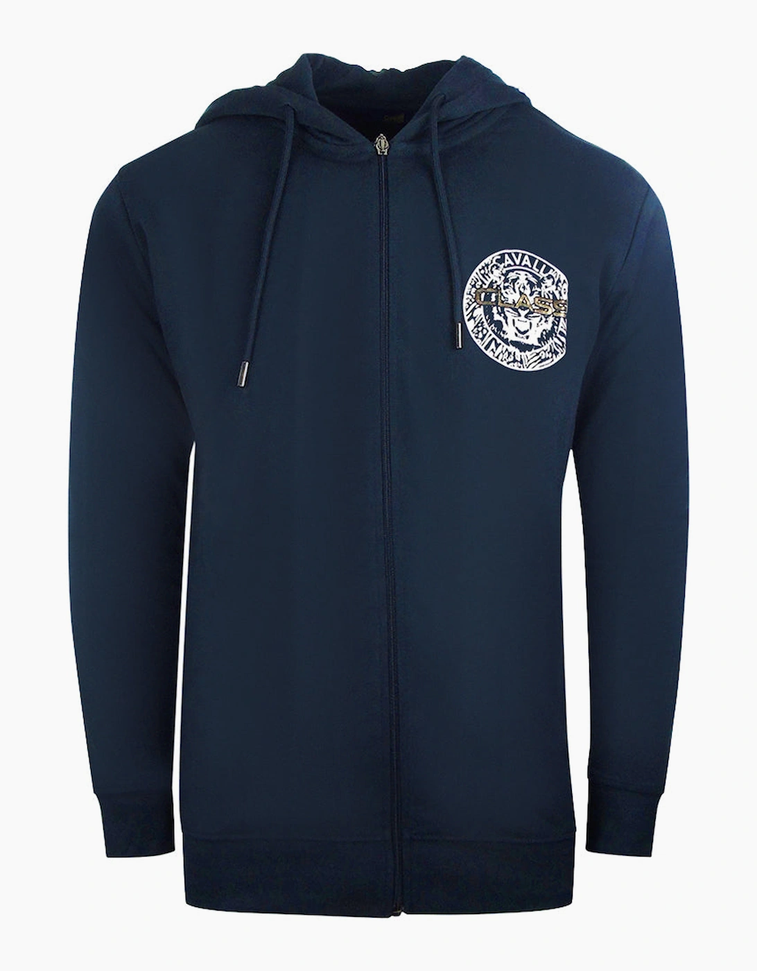 Roberto Cavalli Men's Cavalli Class Large Circle Design Navy Blue Zip-Up Hoodie