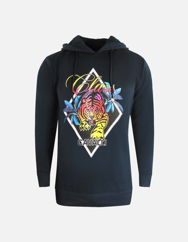 Cavalli Class Diamond Tiger Design Black Hoodie