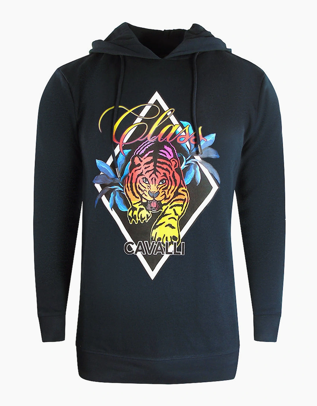 Roberto Cavalli Men's Black/Black Cavalli Class Diamond Tiger Design Hoodie - Size: 44