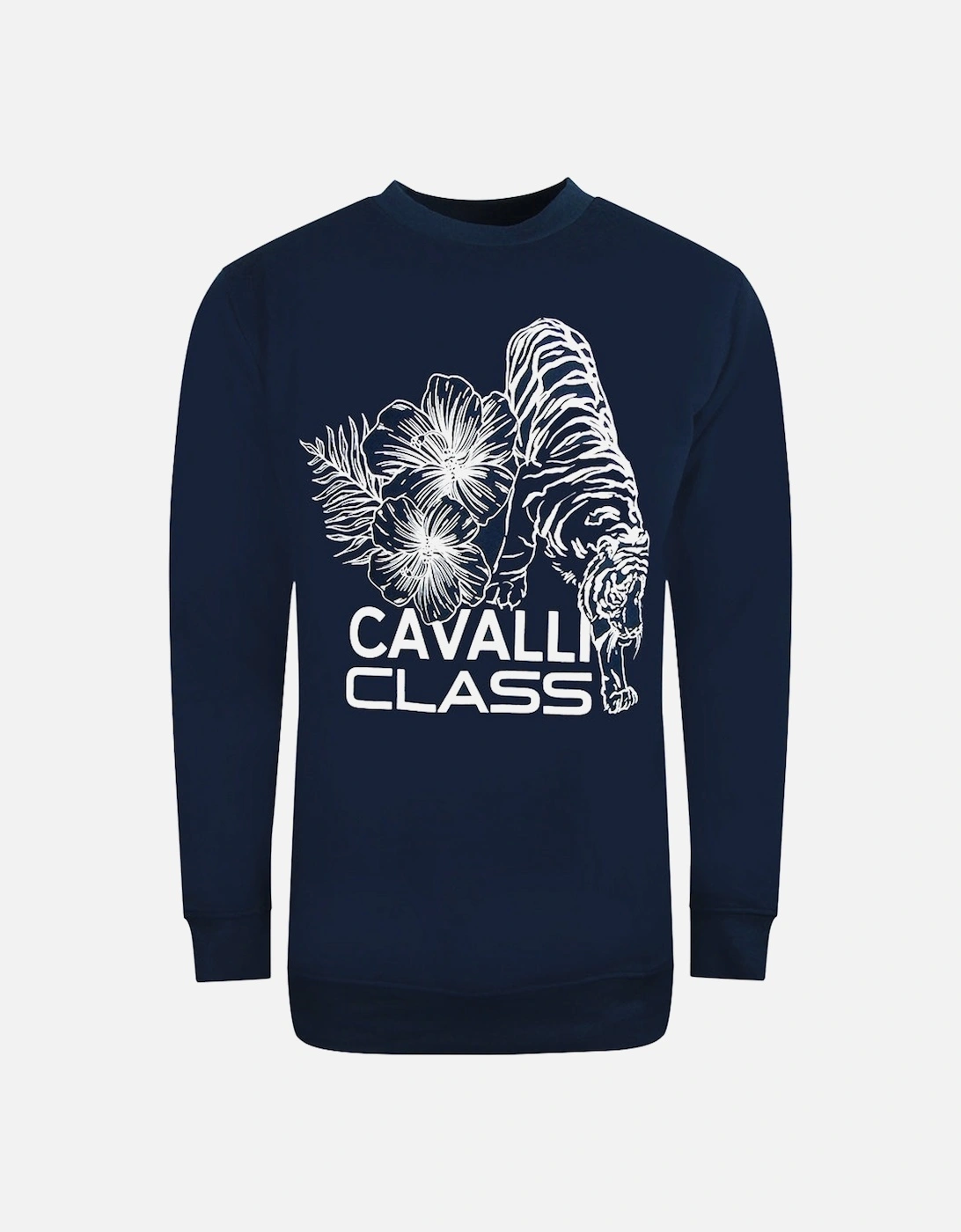 Cavalli Class Large Floral Tiger Design Navy Blue Sweatshirt, 2 of 1