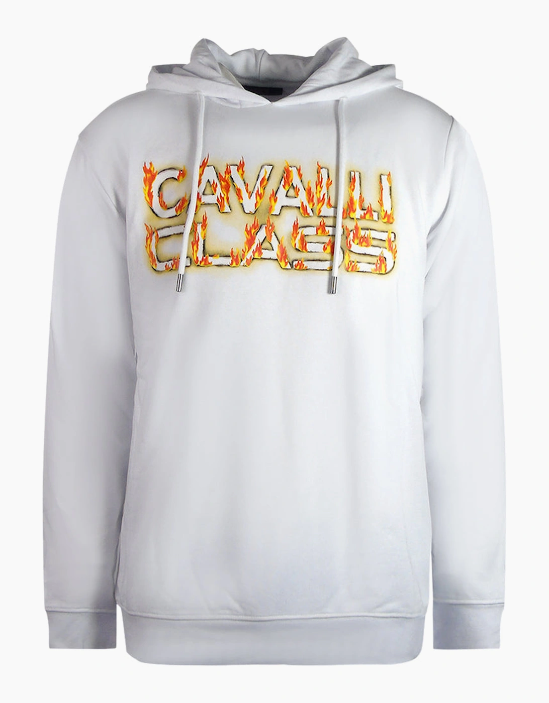 Roberto Cavalli Men's White Cavalli Class Fire Logo Hoodie - Size: 44