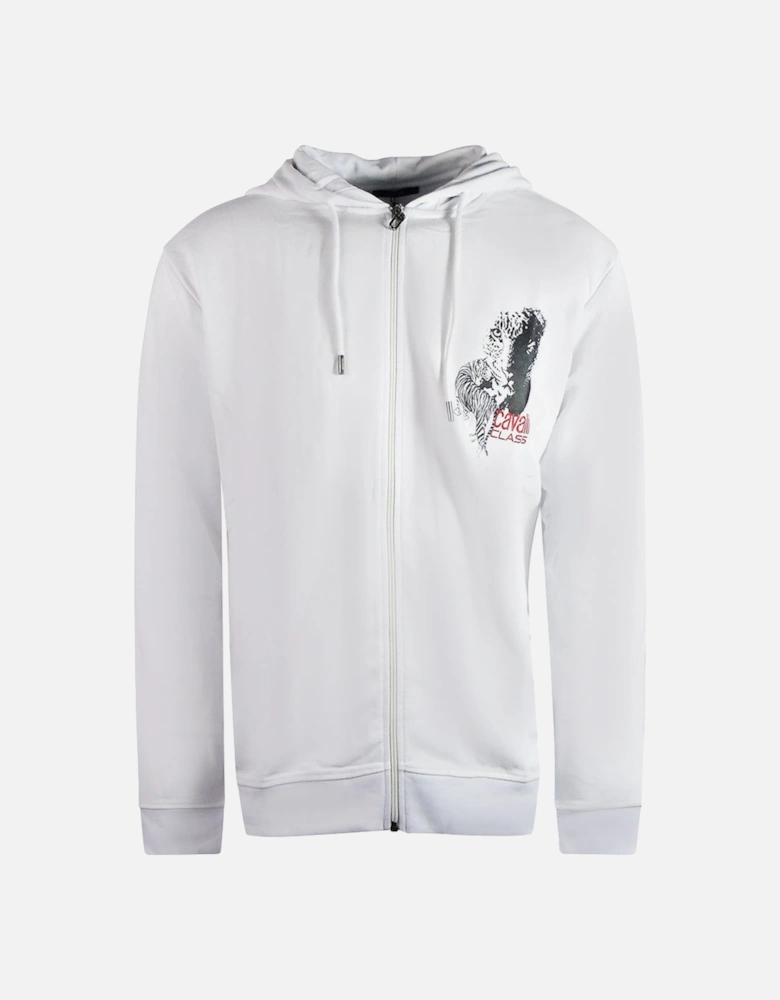 Cavalli Class Large Tiger Design White Zip-Up Hoodie