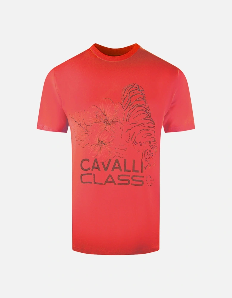 Cavalli Class Floral Tiger Design Red T-Shirt