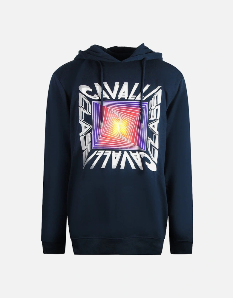 Cavalli Class Asymmetric Box Design Navy Blue Hoodie