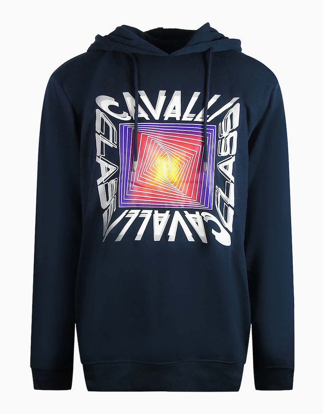 Roberto Cavalli Men's Navy Cavalli Class Asymmetric Box Design Blue Hoodie - Size: 44