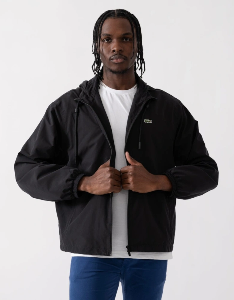 Mens Short Water-Resistant Jacket with Removable Hood