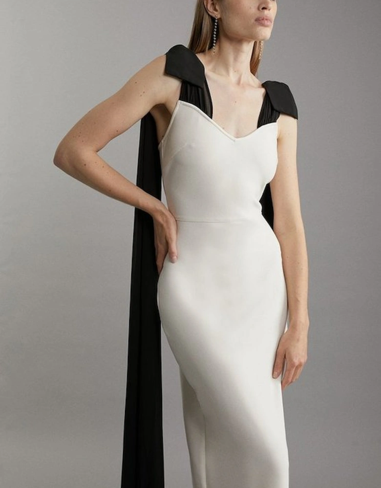 Bandage Figure Form Knit Maxi Dress With Chiffon Cape