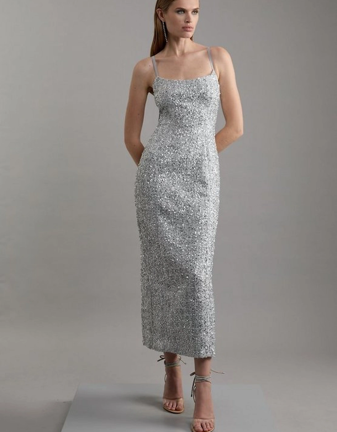 Sequin Metallic Boucle Tailored Maxi Dress, 5 of 4