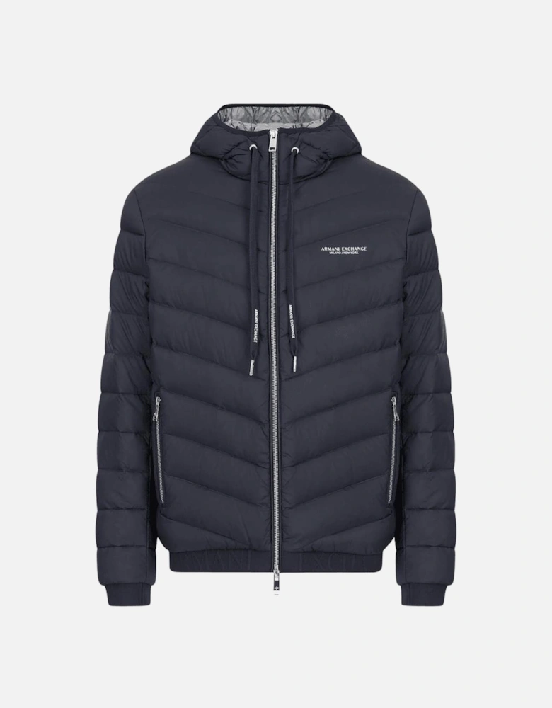 Quilted Milano/New York Logo Navy Hooded Jacket