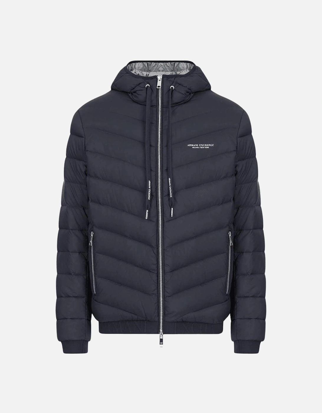 Quilted Milano/New York Logo Navy Hooded Jacket, 4 of 3