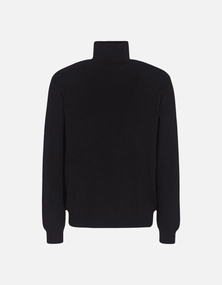 Textured Turtle Neck Black Knitwear Jumper