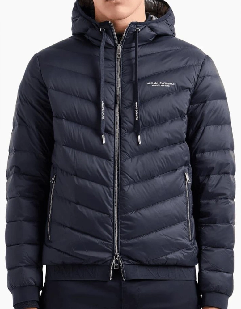 Quilted Milano/New York Logo Navy Hooded Jacket