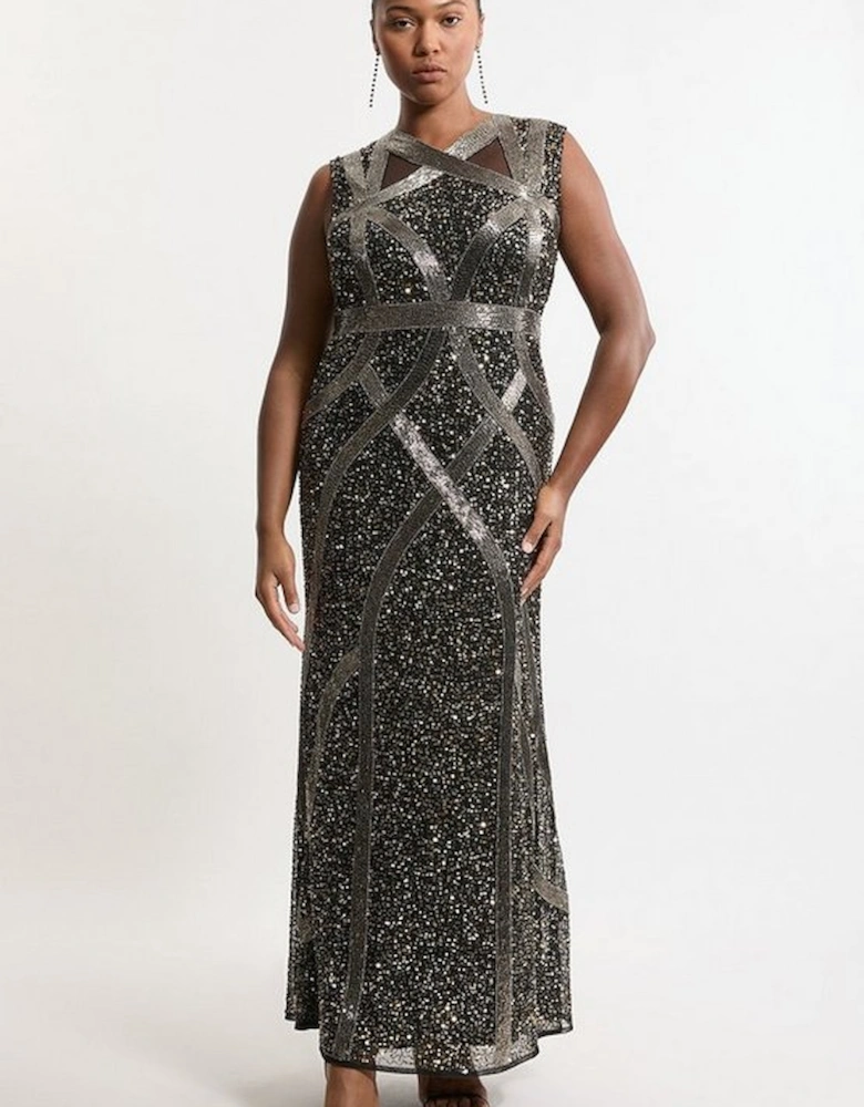 Plus Size Embellished And Beaded Woven Maxi Dress