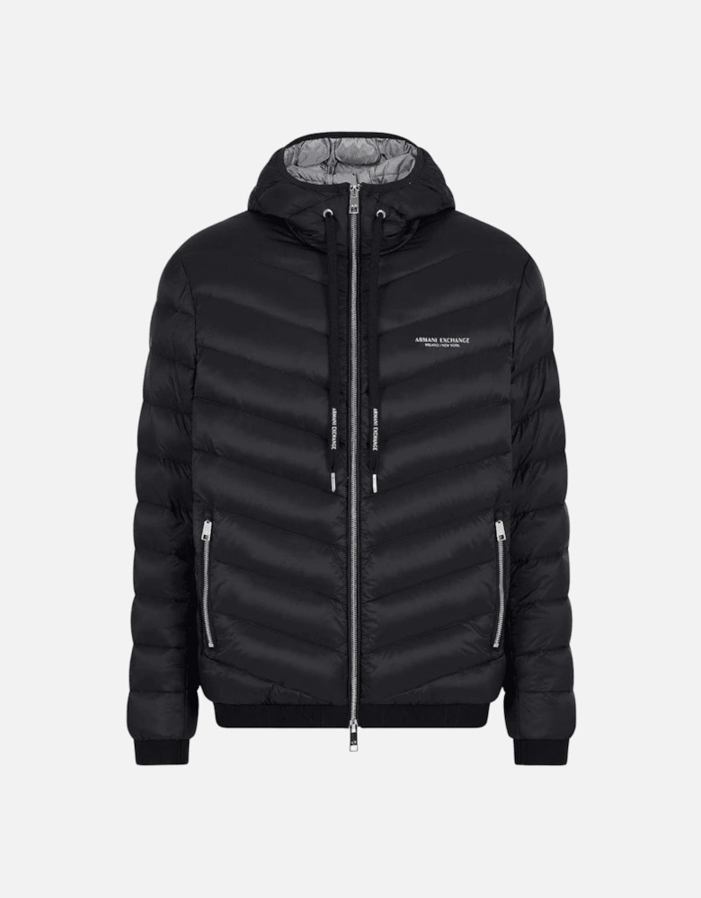 Quilted Milano/New York Logo Black Hooded Jacket