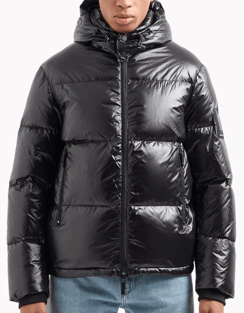 Nylon Shine Effect Black Puffer Jacket