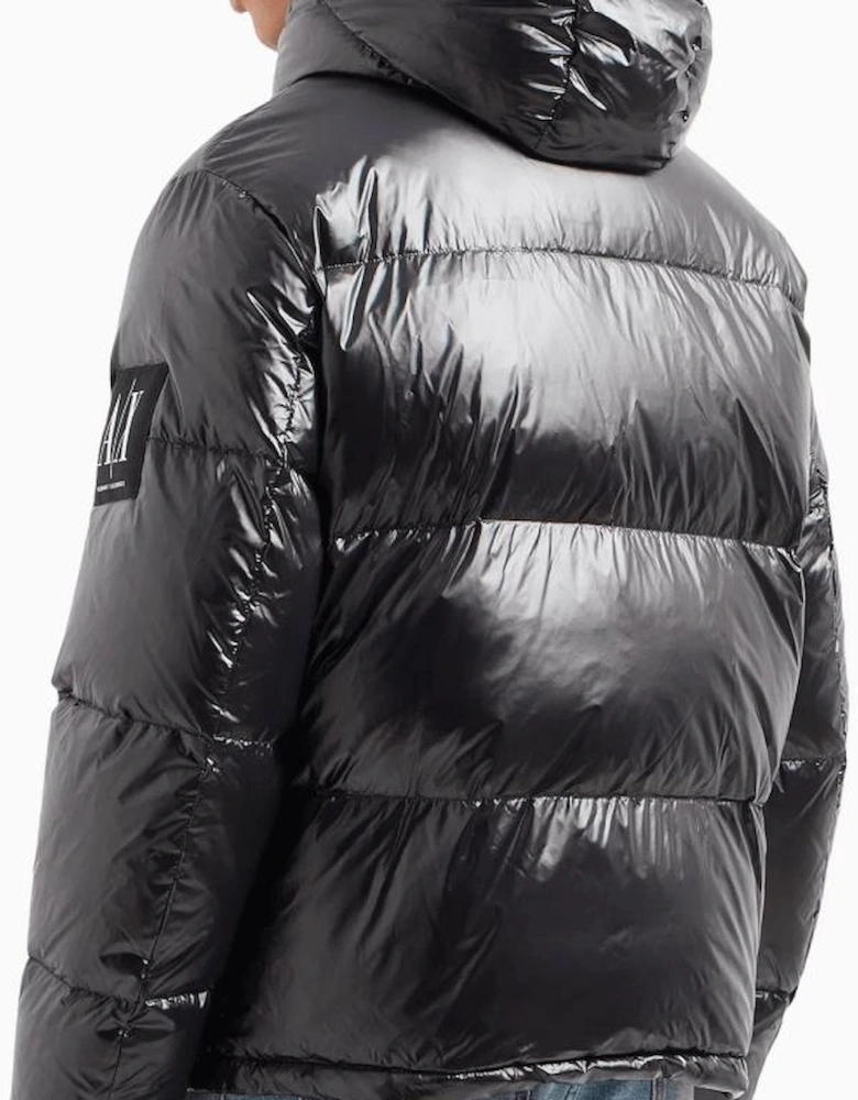 Nylon Shine Effect Black Puffer Jacket