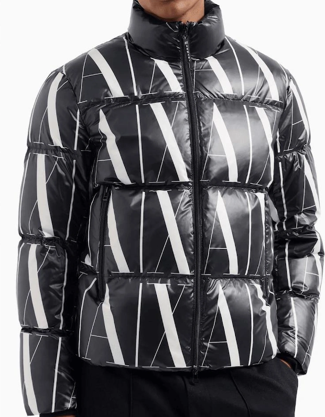 Nylon All Over Logo Black Puffer Jacket