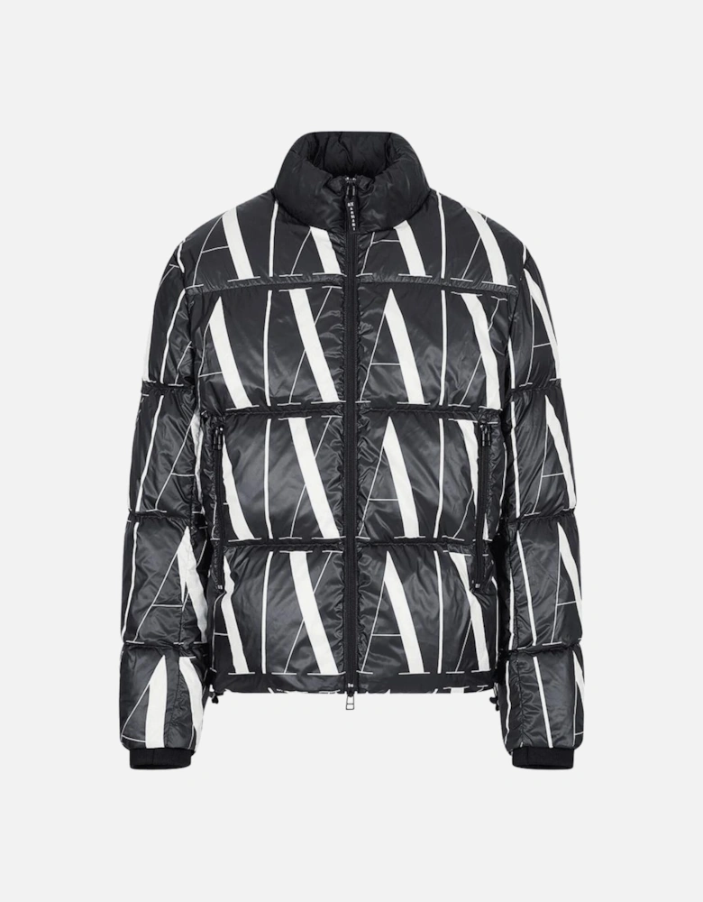 Nylon All Over Logo Black Puffer Jacket