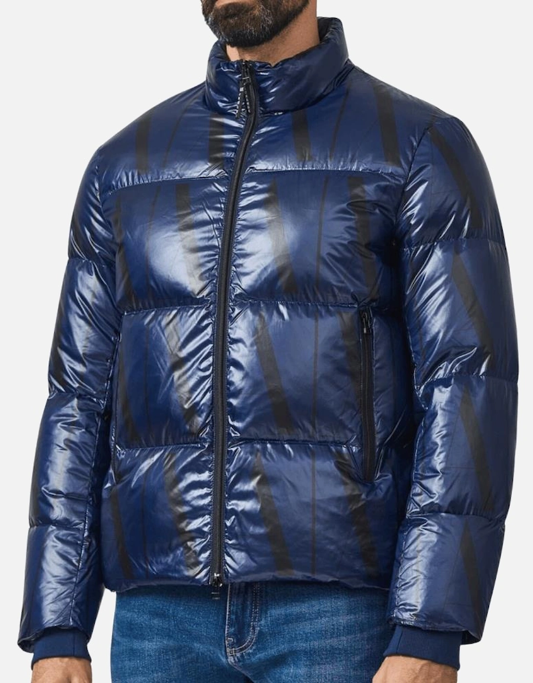 Nylon All Over Logo Navy Puffer Jacket, 4 of 3